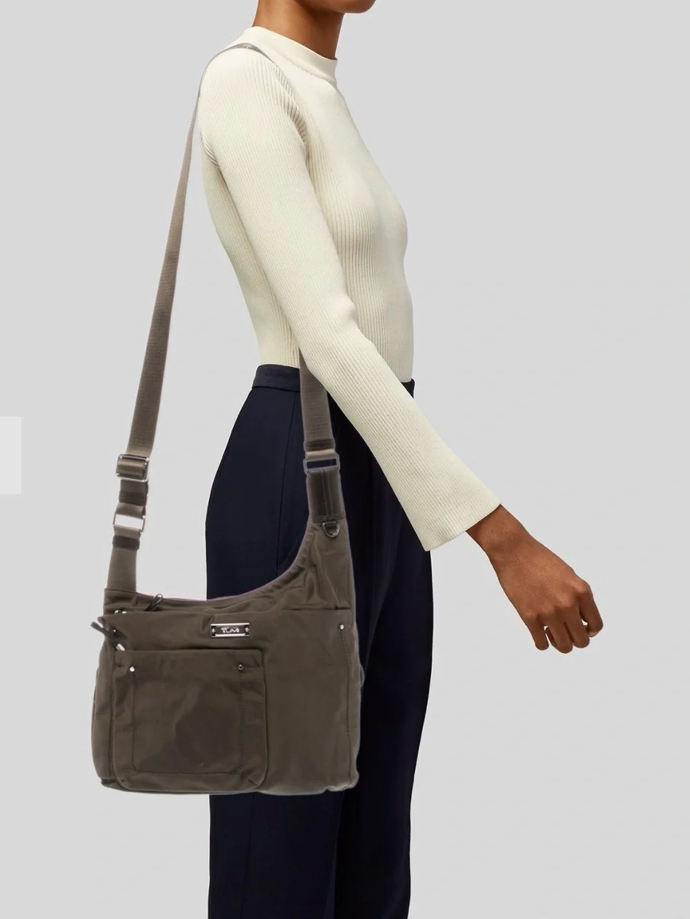 Tumi Voyageur Sumatra Crossbody Bag Mushroom Grey Brown Travel Messenger Nylon